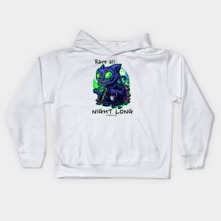 Techno cat - Rave all night long - Catsondrugs.com - rave, edm, festival, techno, trippy, music, 90s rave, psychedelic, party, trance, rave music, rave krispies, rave flyer Kids Hoodie